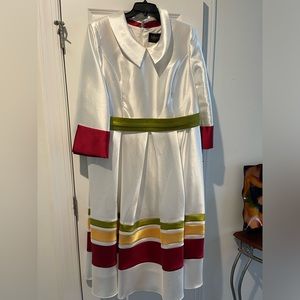 BRAND NEW: Moshita Couture Dress (Size 18) - White w/ multi-color accents